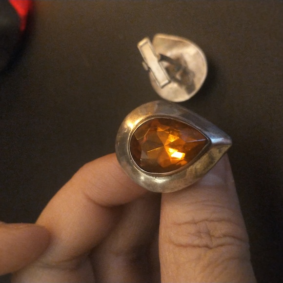 Sterling silver cufflinks w/ amber stone - Picture 4 of 5